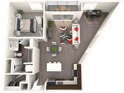 Floor plan for 1 bed, 1 bath, 876 sqft